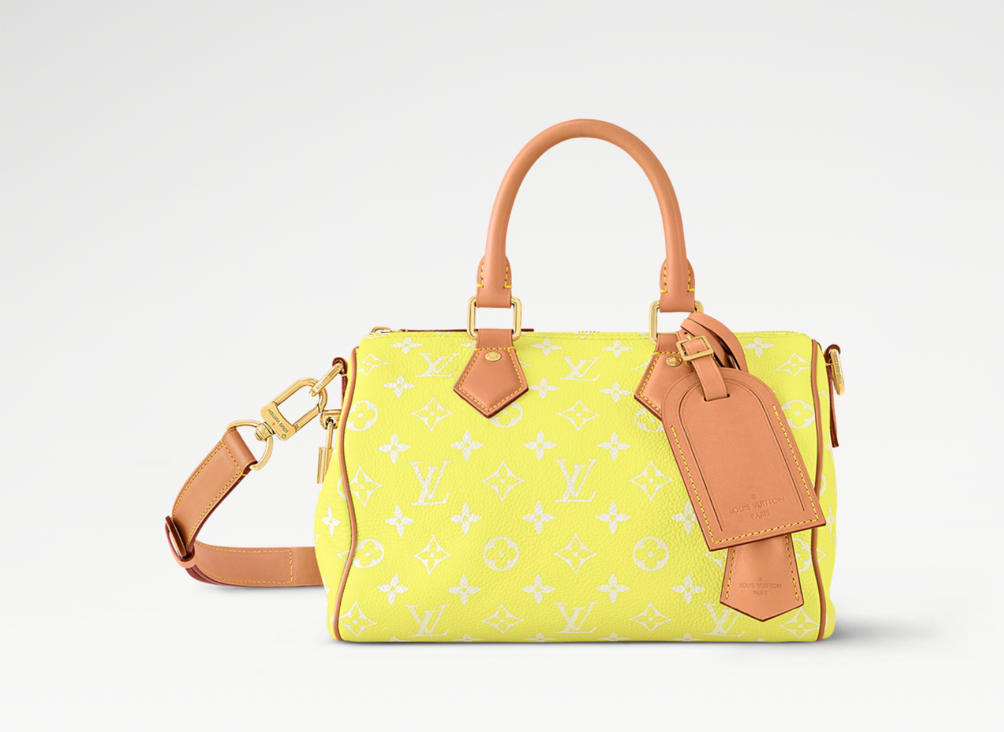 Louis Vuitton Speedy P9 Bandoulière 25 Lemonade Yellow, sac de luxe Louis Vuitton jaune au format 25 avec bandoulière amovible et finitions haut de gamme.