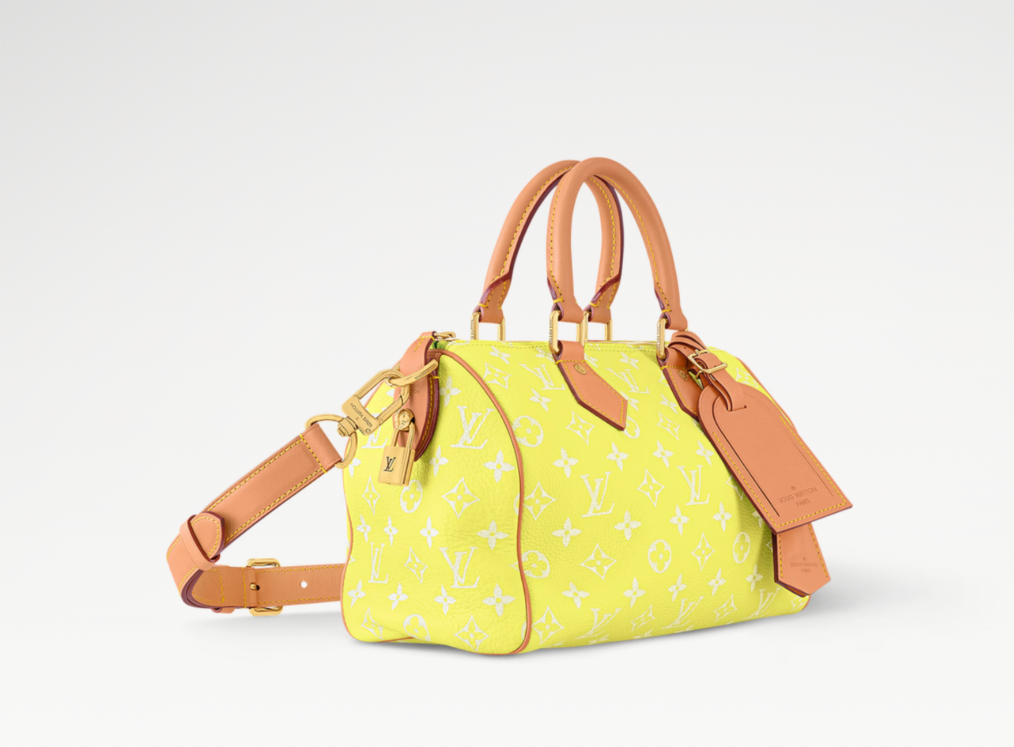 Louis Vuitton Speedy P9 Bandoulière 25 Lemonade Yellow, sac de luxe Louis Vuitton jaune au format 25 avec bandoulière amovible et finitions haut de gamme.