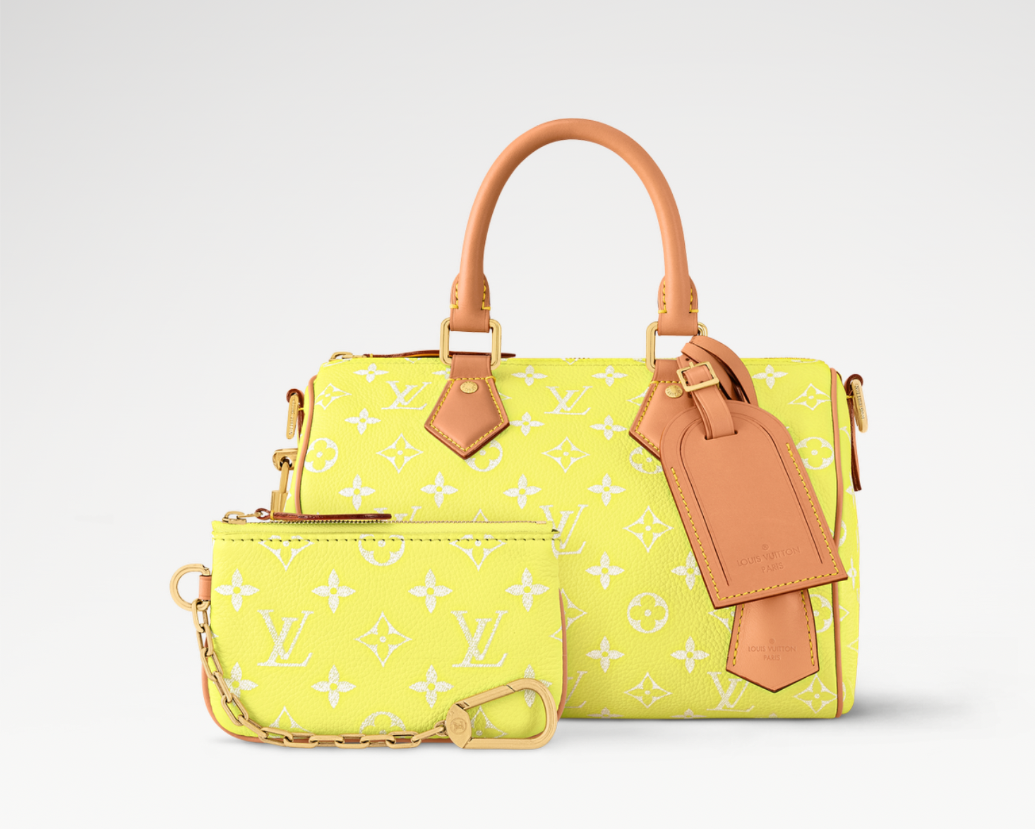 Louis Vuitton Speedy P9 Bandoulière 25 Lemonade Yellow, sac de luxe Louis Vuitton jaune au format 25 avec bandoulière amovible et finitions haut de gamme.