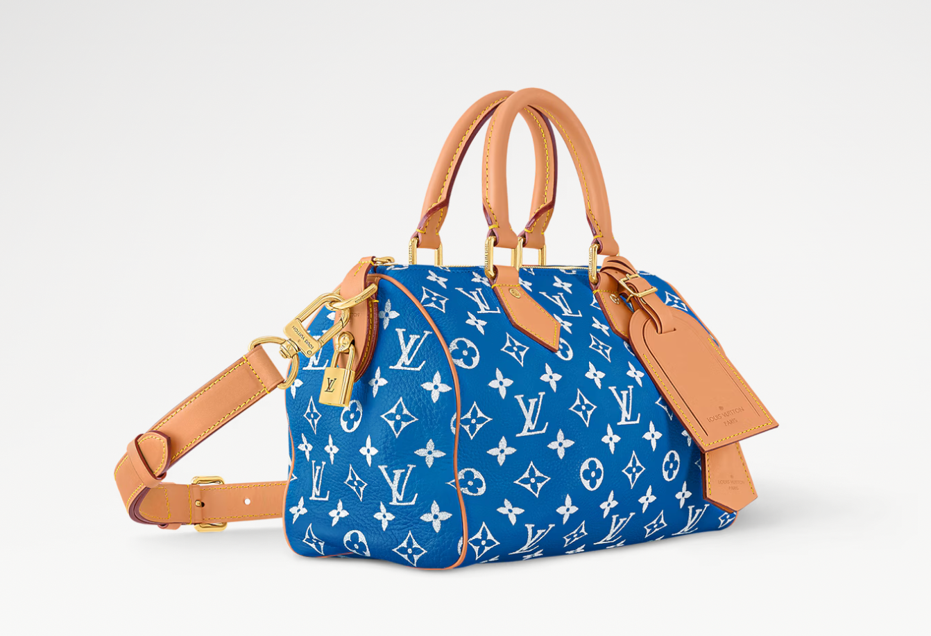 Louis Vuitton Speedy P9 Bandoulière 25 Monogram Leather Blue, sac Louis Vuitton bleu en cuir Monogram souple avec poignées Toron et bandoulière ajustable.