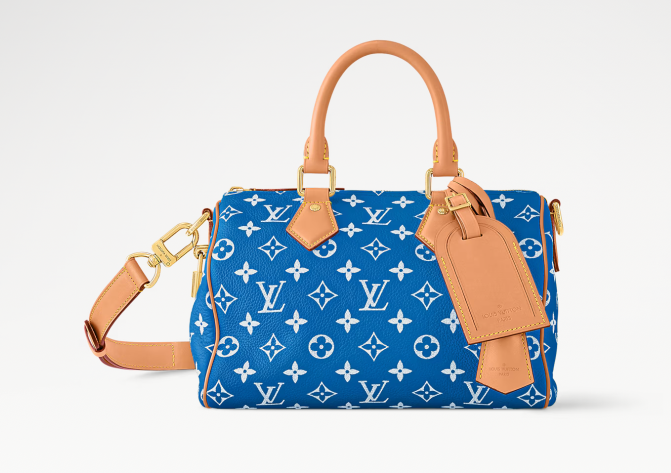 Louis Vuitton Speedy P9 Bandoulière 25 Monogram Leather Blue, sac Louis Vuitton bleu en cuir Monogram souple avec poignées Toron et bandoulière ajustable.