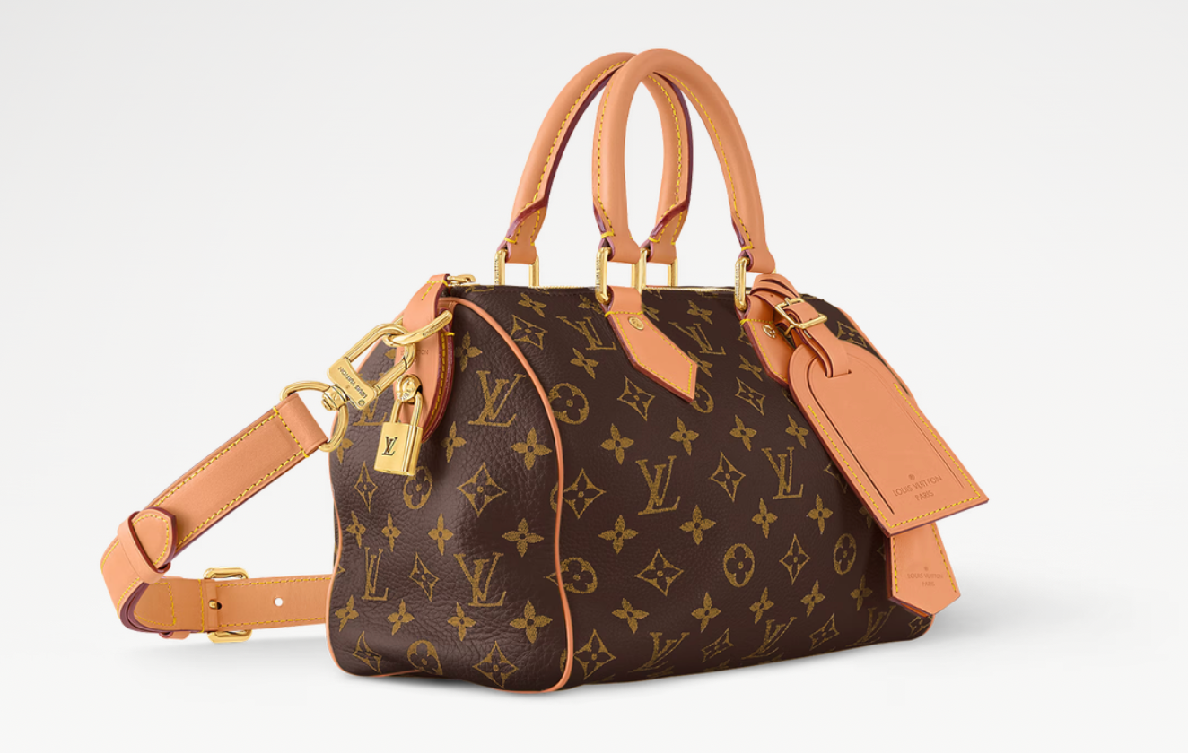 Louis Vuitton Speedy P9 Bandoulière 25 Monogram Leather Brown Monogram, sac Louis Vuitton en cuir Monogram marron embossé avec poignées Toron et bandoulière ajustable.