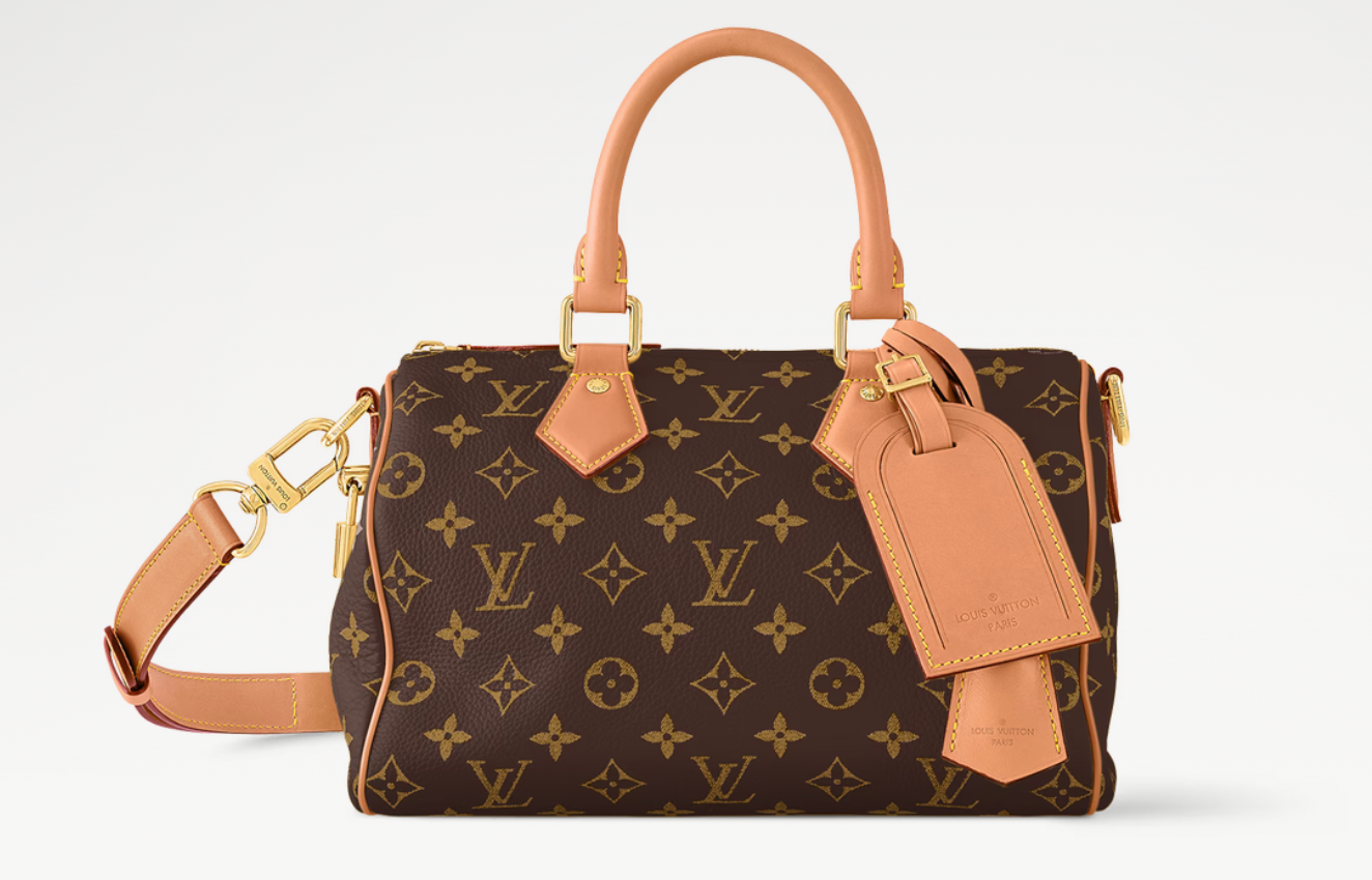 Louis Vuitton Speedy P9 Bandoulière 25 Monogram Leather Brown Monogram, sac Louis Vuitton en cuir Monogram marron embossé avec poignées Toron et bandoulière ajustable.