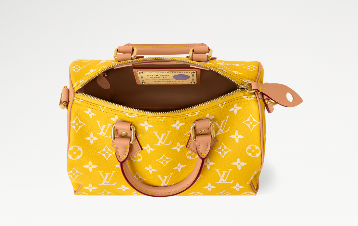 Louis Vuitton Speedy P9 Bandoulière 25 Monogram Leather Jaune Mat, sac Louis Vuitton en cuir Monogram embossé jaune mat avec poignées Toron et bandoulière ajustable.