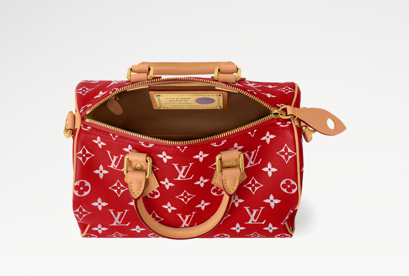 Louis Vuitton Speedy P9 Bandoulière 25 Monogram Leather Red, sac Louis Vuitton rouge en cuir Monogram embossé avec poignées Toron et bandoulière ajustable.