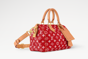 Louis Vuitton Speedy P9 Bandoulière 25 Monogram Leather Red, sac Louis Vuitton rouge en cuir Monogram embossé avec poignées Toron et bandoulière ajustable.