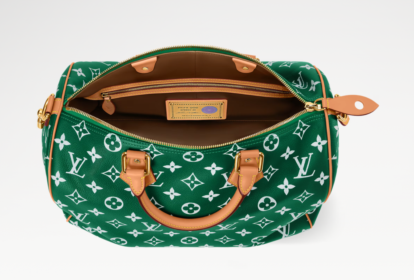 Louis Vuitton Speedy P9 Bandoulière 40 Monogram Leather Green, sac Louis Vuitton en cuir Monogram vert embossé avec poignées Toron et bandoulière ajustable.