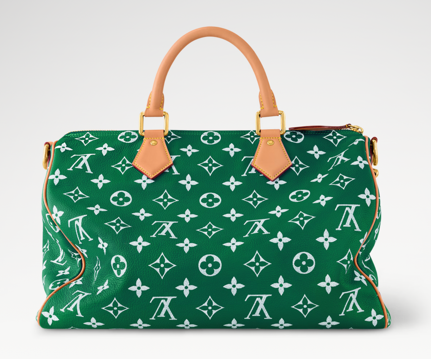 Louis Vuitton Speedy P9 Bandoulière 40 Monogram Leather Green, sac Louis Vuitton en cuir Monogram vert embossé avec poignées Toron et bandoulière ajustable.