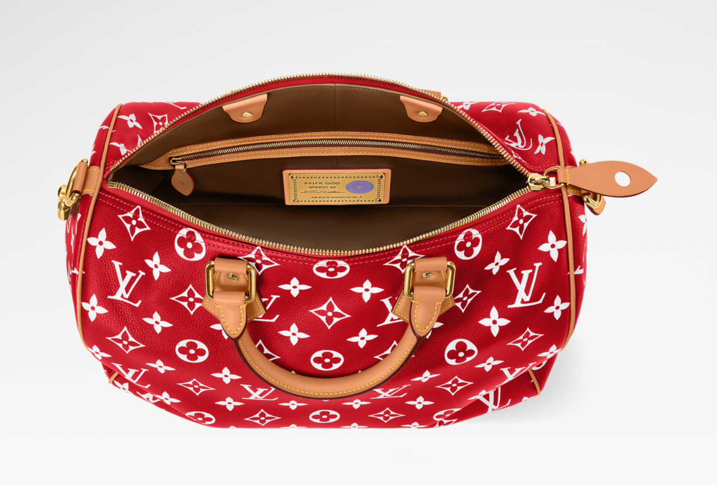Louis Vuitton Speedy P9 Bandoulière 40 Monogram Leather Red, sac Louis Vuitton rouge en cuir Monogram embossé avec poignées Toron et bandoulière ajustable.
