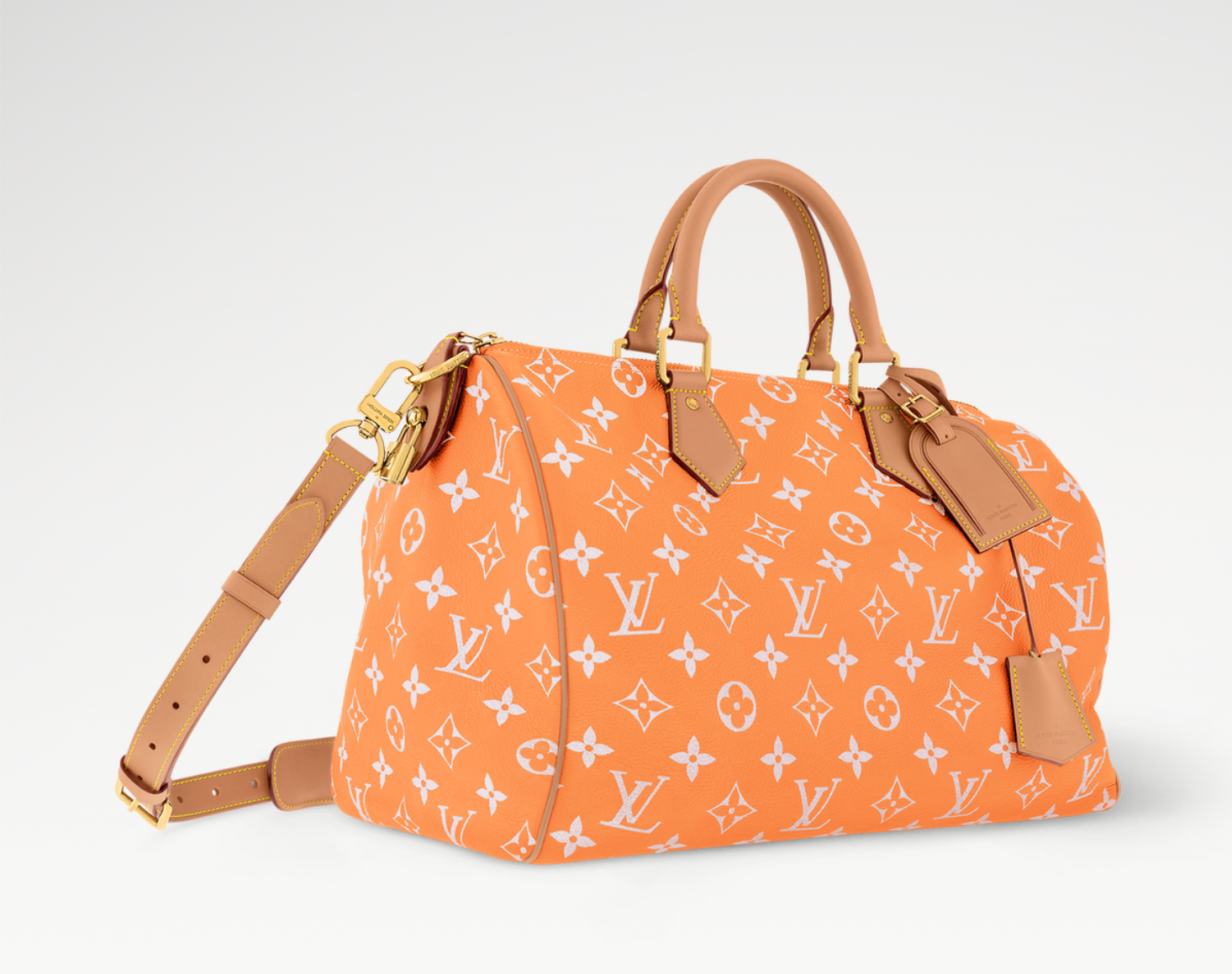 Louis Vuitton Speedy P9 Bandoulière 40 Summer Peach, sac de luxe Louis Vuitton format 40 coloris pêche avec bandoulière amovible et finitions haut de gamme.