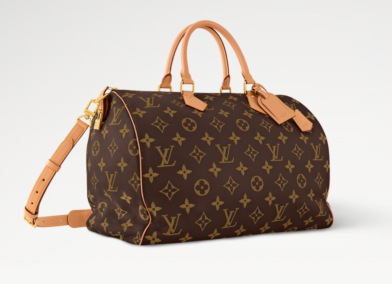 Louis Vuitton Speedy P9 Bandoulière 50 Monogram Leather Brown Monogram, grand sac de voyage Louis Vuitton en cuir Monogram marron embossé avec poignées Toron et bandoulière ajustable.