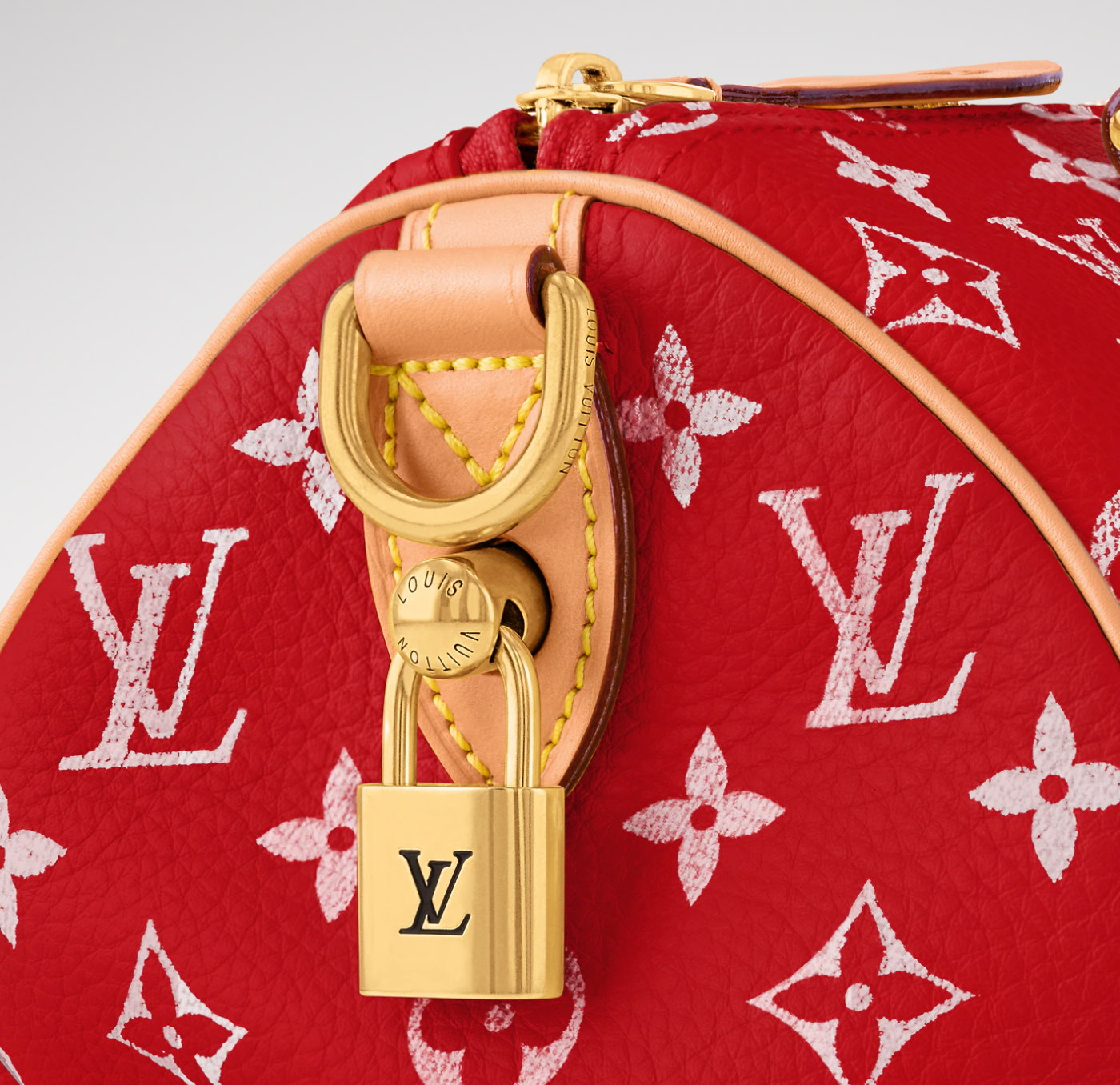 Louis Vuitton Speedy P9 Bandoulière 50 Monogram Leather Red, grand sac de voyage Louis Vuitton rouge en cuir Monogram avec poignées Toron et bandoulière.