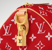Louis Vuitton Speedy P9 Bandoulière 50 Monogram Leather Red, grand sac de voyage Louis Vuitton rouge en cuir Monogram avec poignées Toron et bandoulière.