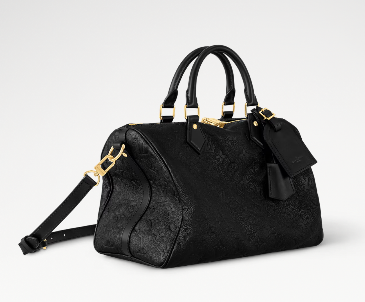 Louis Vuitton Speedy Soft 30 Black, sac de luxe Louis Vuitton noir à silhouette souple avec bandoulière amovible, fermeture zippée et finitions premium.