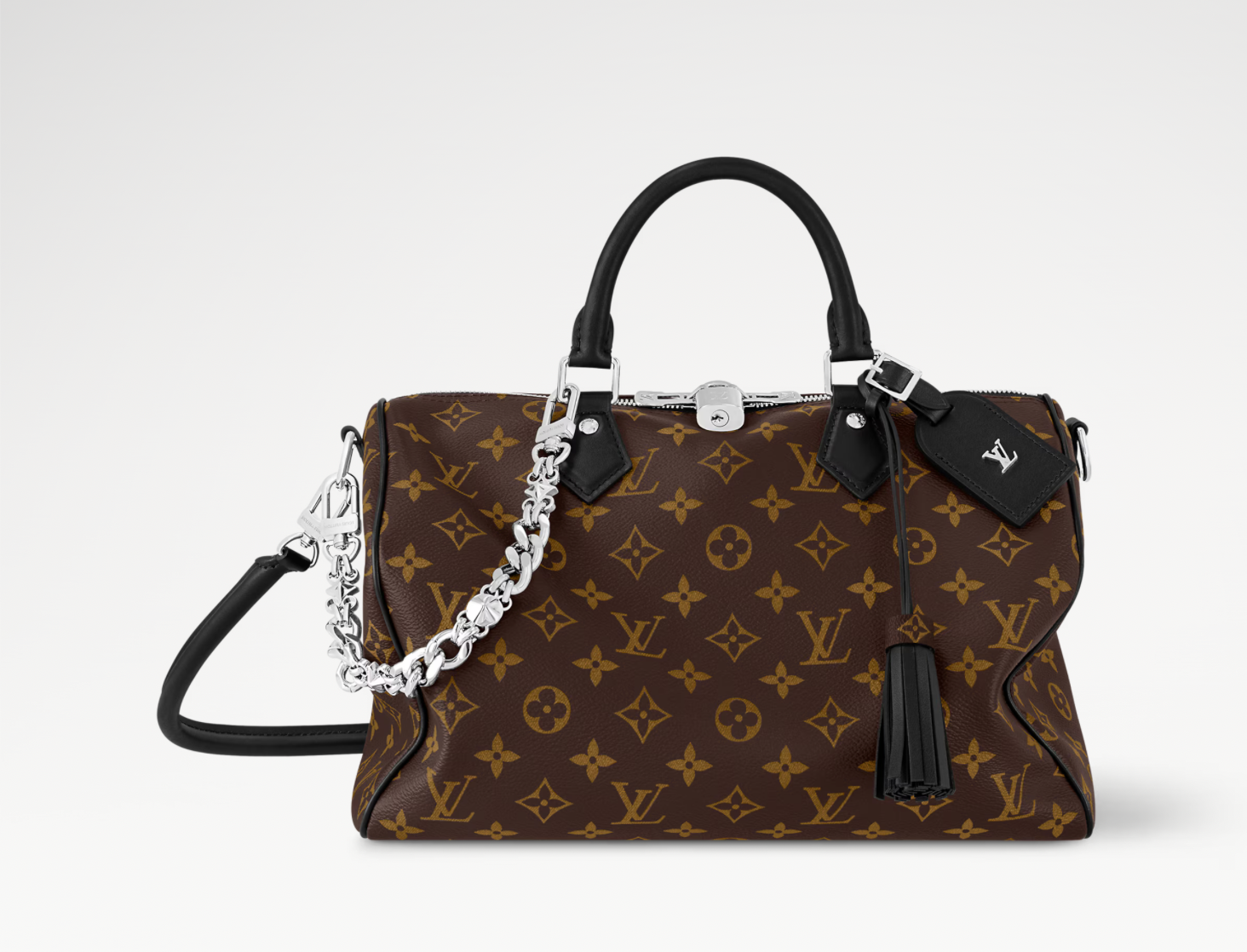 Louis Vuitton Speedy Soft 30 Dark, sac de luxe Louis Vuitton à silhouette souple avec coloris Dark, bandoulière amovible et finitions premium.