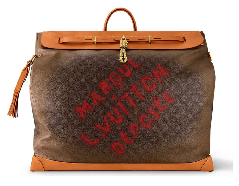 Louis Vuitton Steamer 65 Monogram Dust texte rouge orange marron logo icône logo cuir