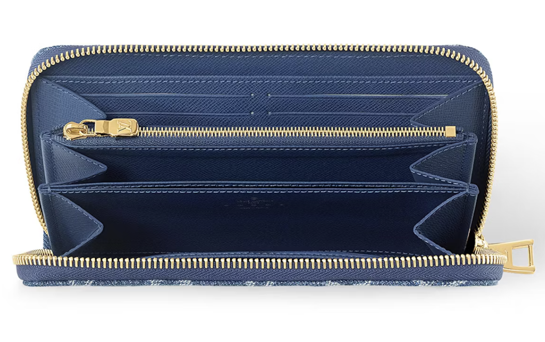 Louis Vuitton Zippy Portefeuille Monogram Bleu Denim jean délavé bleu logo icône zip or