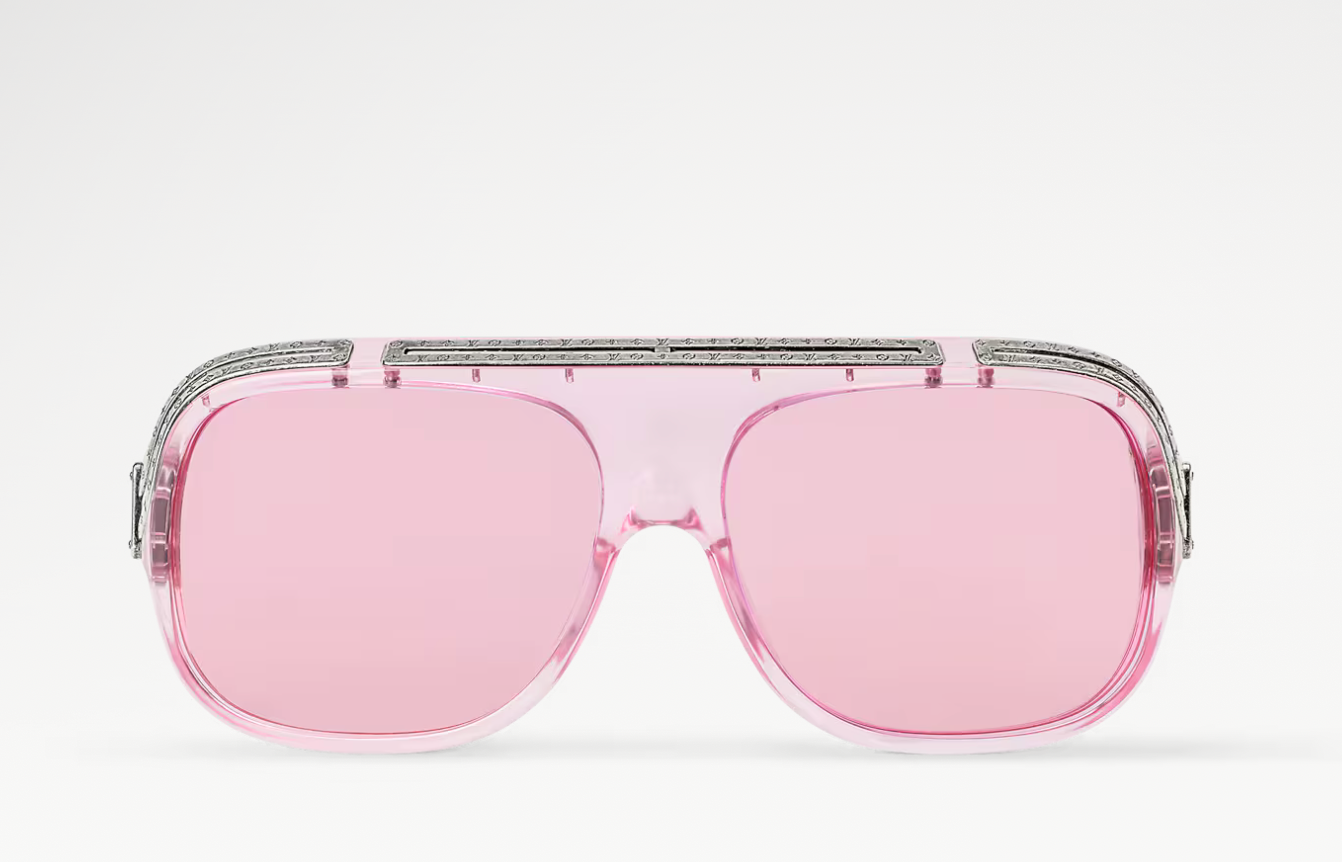 Louis Vuitton x Nigo 1.0 Millionaires Sunglasses Pink, lunettes de soleil roses Louis Vuitton issues de la collaboration avec Nigo, avec monture épaisse et géométrique.