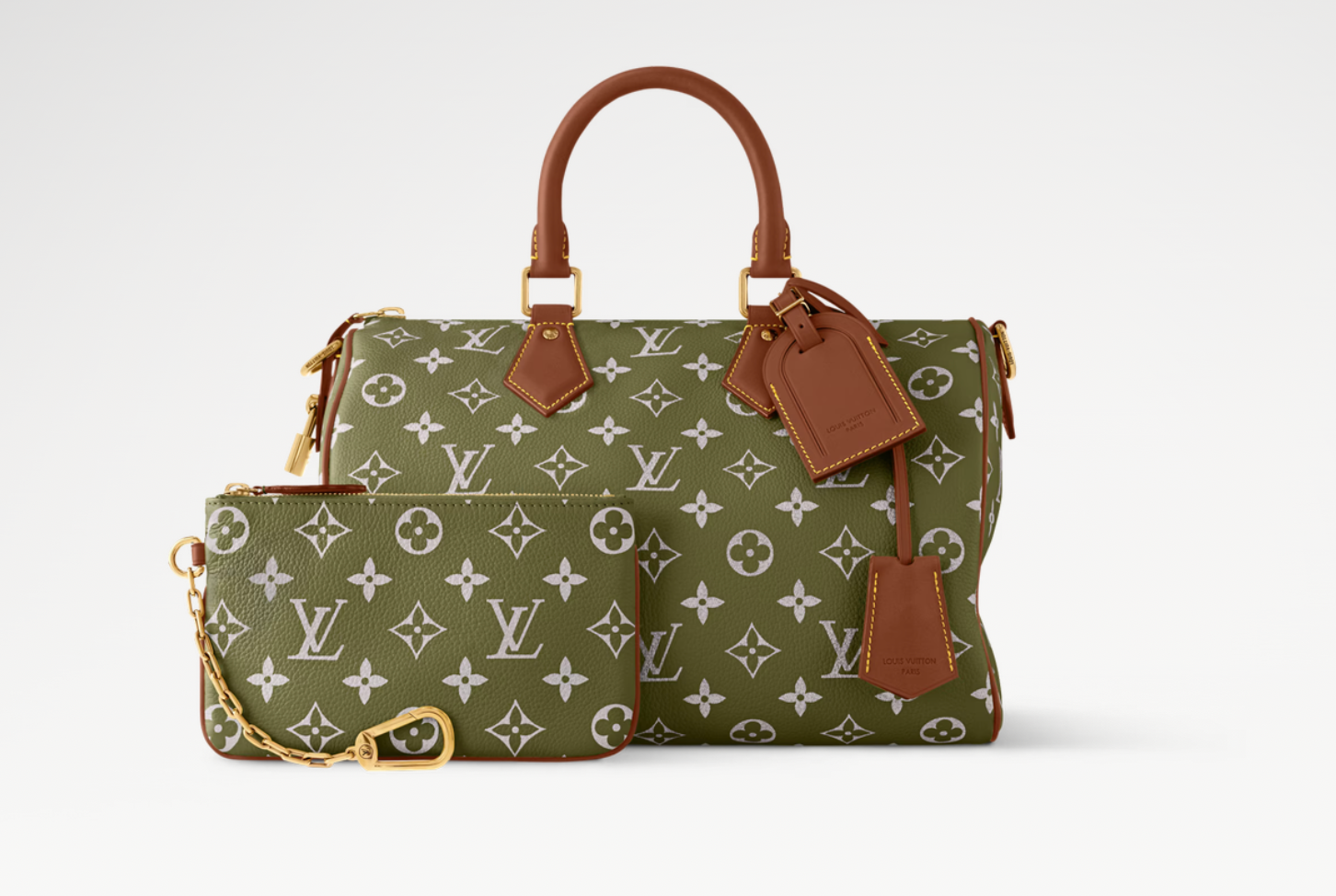 Louis Vuitton x Nigo Speedy P9 Bandoulière 30 Green Sencha, sac Louis Vuitton en cuir Monogram vert embossé avec poignées Toron, bandoulière ajustable et collaboration Nigo.
