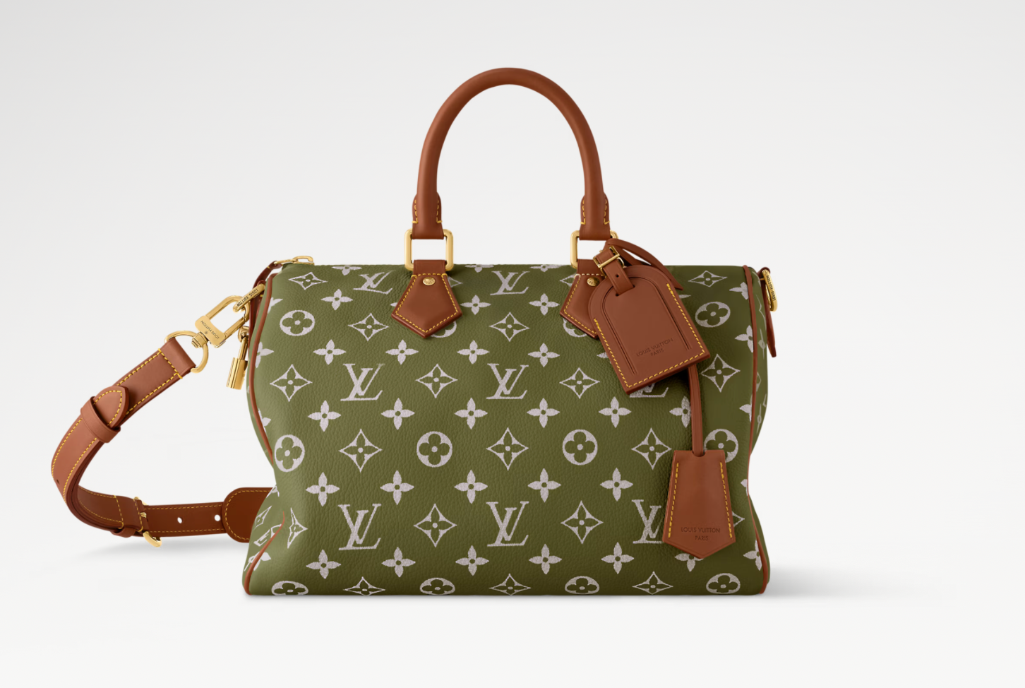 Louis Vuitton x Nigo Speedy P9 Bandoulière 30 Green Sencha, sac Louis Vuitton en cuir Monogram vert embossé avec poignées Toron, bandoulière ajustable et collaboration Nigo.