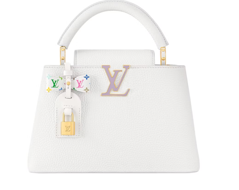 Louis Vuitton x Takashi Murakami Capucines BB White icône logo logo blanc sac à main or cadenas
