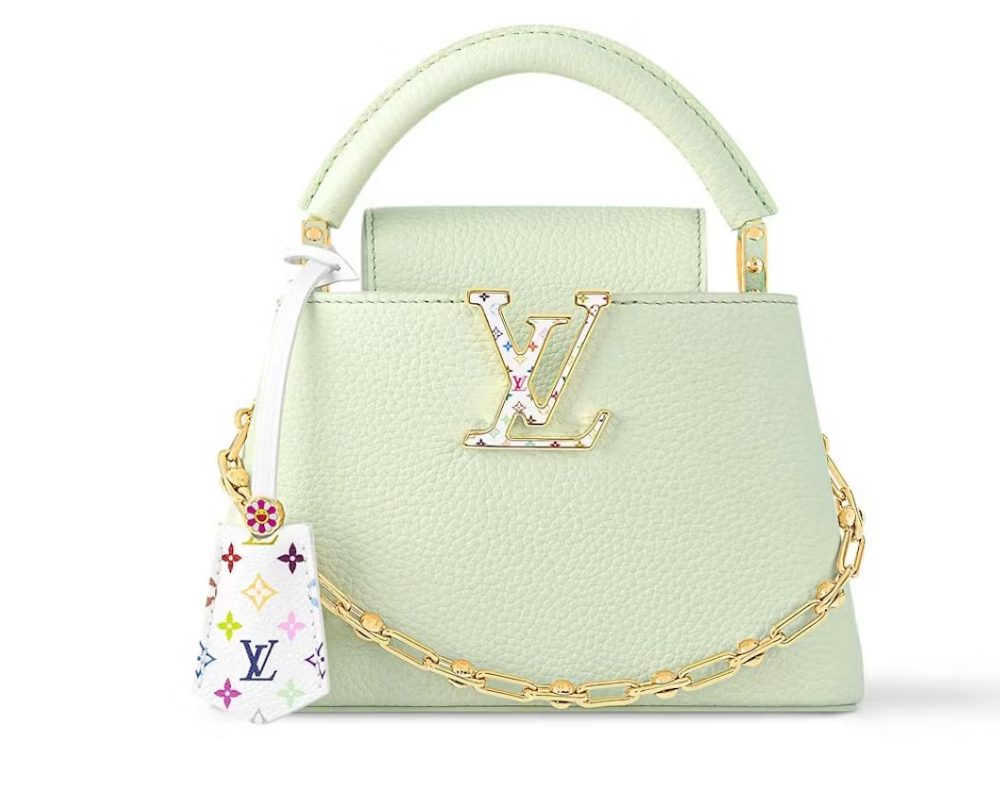 Louis Vuitton x Takashi Murakami Capucines Mini vert blanc chaine or fleurs logo icône