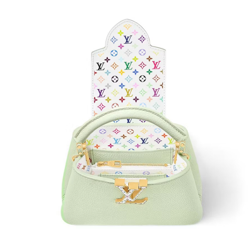 Louis Vuitton x Takashi Murakami Capucines Mini vert blanc chaine or fleurs logo icône