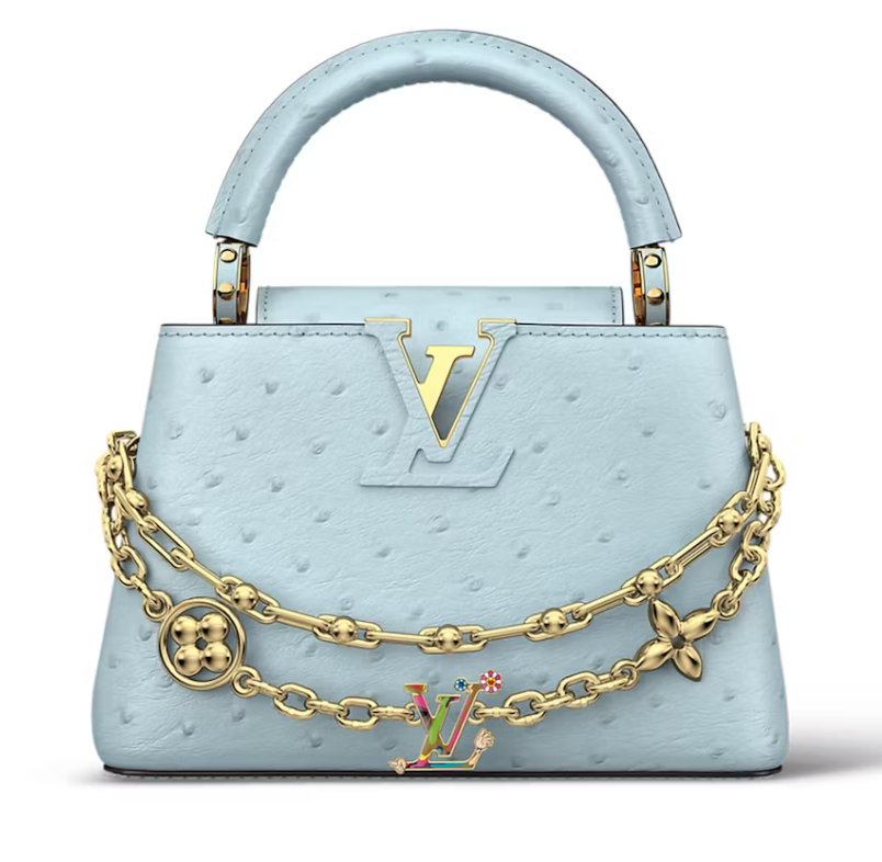 Louis Vuitton x Takashi Murakami Capucines Ostrich Baby Blue or chaine lv logo fleur sac à main