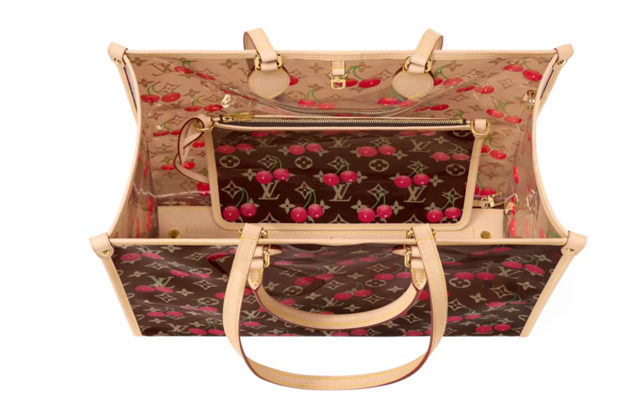 Louis Vuitton x Takashi Murakami Cherry OnTheGo, bordeaux, détaille rouge, vue de l'intérieurs
