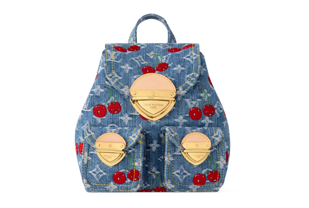 Louis Vuitton x Takashi Murakami Cherry Venice , sac en jean , avec des détaille rouge et dorée