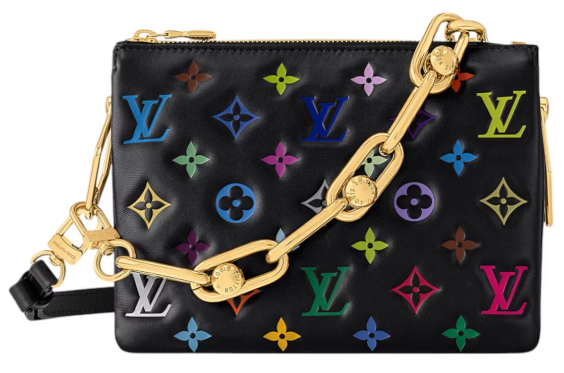 Louis Vuitton x Takashi Murakami Coussin BB Noir Multicolore noir chaine or multicolore zip icône logo