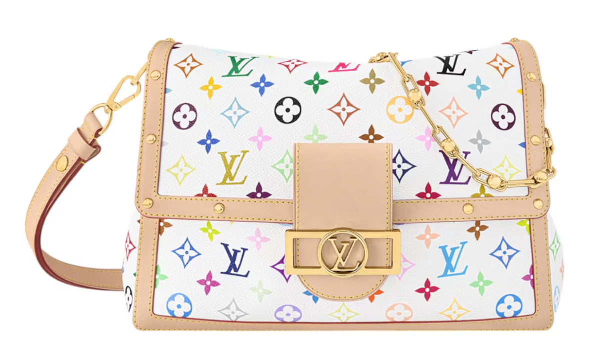 Louis Vuitton x Takashi Murakami Dauphine Soft GM White icône fleur logo blanc or chaine
