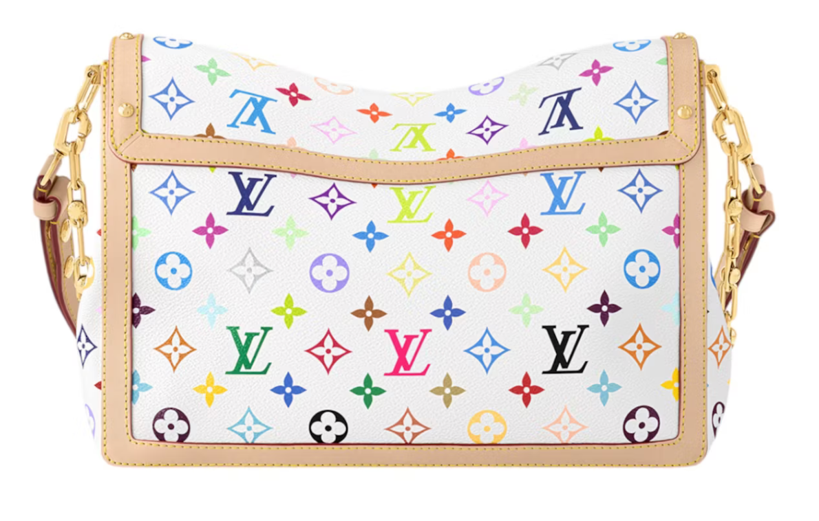Louis Vuitton x Takashi Murakami Dauphine Soft GM White icône fleur logo blanc or chaine