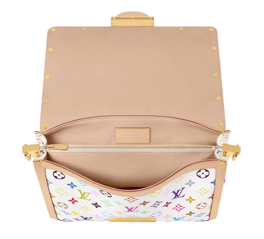 Louis Vuitton x Takashi Murakami Dauphine Soft GM White icône fleur logo blanc or chaine