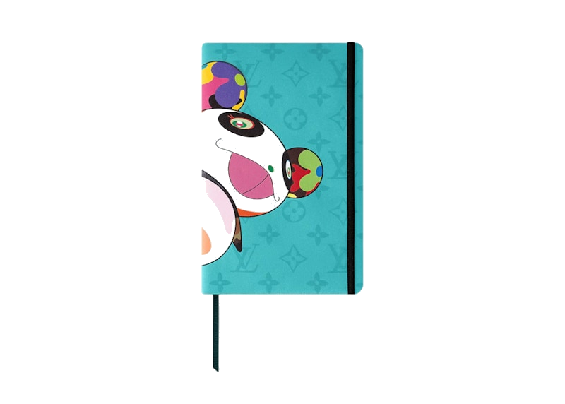 Louis Vuitton x Takashi Murakami Jane Monogram Superflat Notebook MM Turquoise GI1327 avec couverture textile turquoise, Panda Superflat et motifs Monogram.