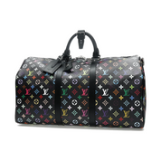Louis Vuitton x Takashi Murakami Keepall Bandoulière 50 Black Multicolored en toile Monogram Multicolore noire avec garnitures en cuir naturel, poignées roulées, bandoulière amovible, fermeture zippée et finitions métalliques dorées.
