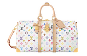 Louis Vuitton x Takashi Murakami Keepall Bandouliere 45 White Multicolored blanc beige logo fleurs icône