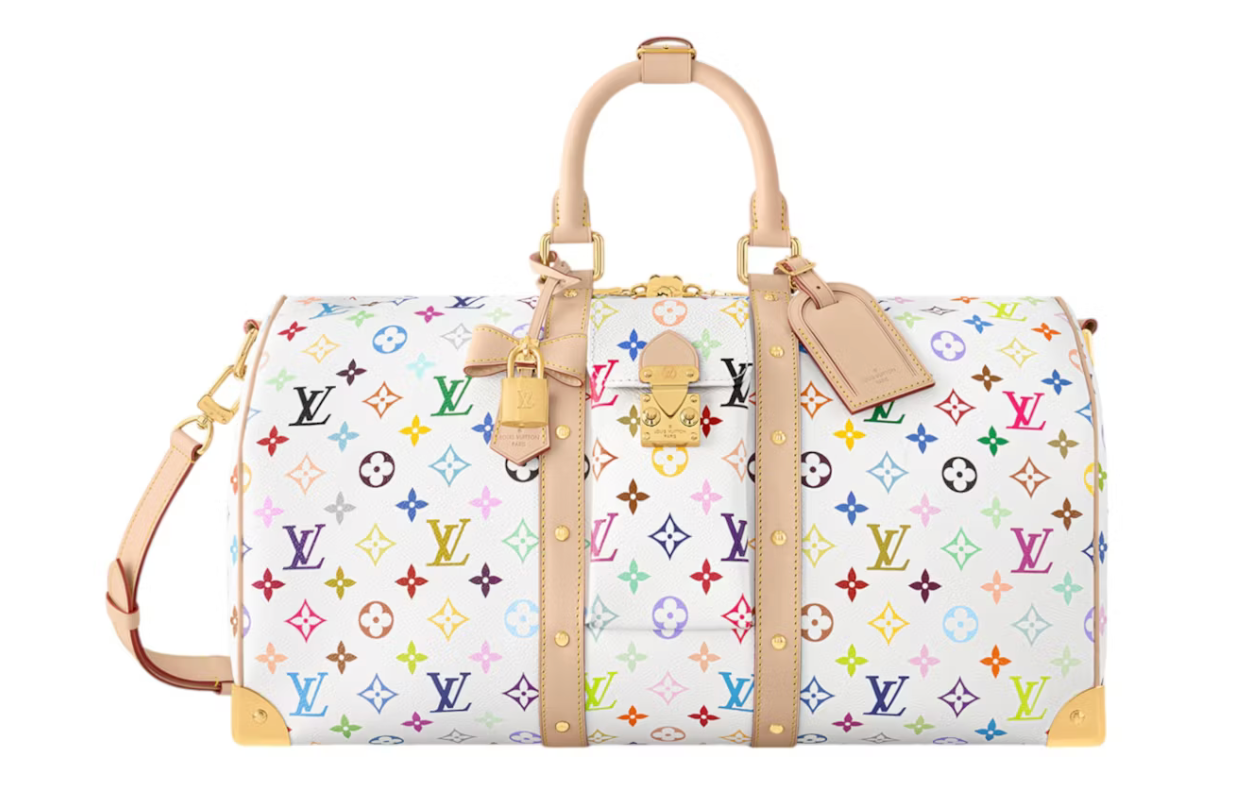 Louis Vuitton x Takashi Murakami Keepall Bandouliere 45 White Multicolored blanc beige logo fleurs icône