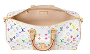 Louis Vuitton x Takashi Murakami Keepall Bandouliere 45 White Multicolored intérieur Beige Blanc logo icône logo fleurs