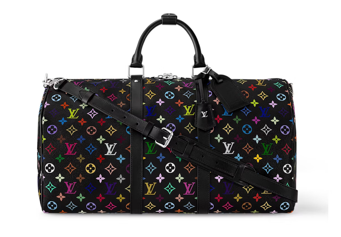Louis Vuitton x Takashi Murakami Keepall Bandouliere 50 Black Multicolored bagage multicolore icône logo
