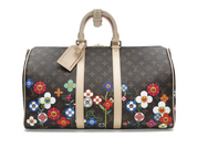 Louis Vuitton x Takashi Murakami Keepall Bandouliere , design avec des fleurs , vue de face 