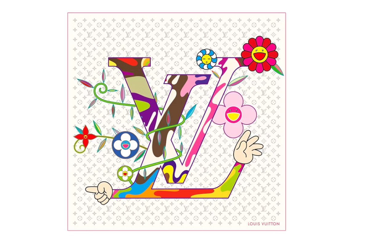 Louis Vuitton x Takashi Murakami Monogram Superflat Square 90 Blanc , vue de face 
