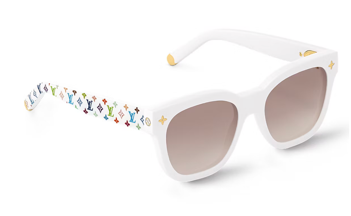 Louis Vuitton x Takashi Murakami My Monogram Multicolor Square Sunglasses White blanc multicolors or verre mat logo branche