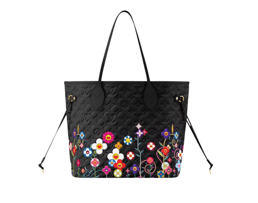 Louis Vuitton x Takashi Murakami Neverfull MM Black fleurs logo icône noir sac
