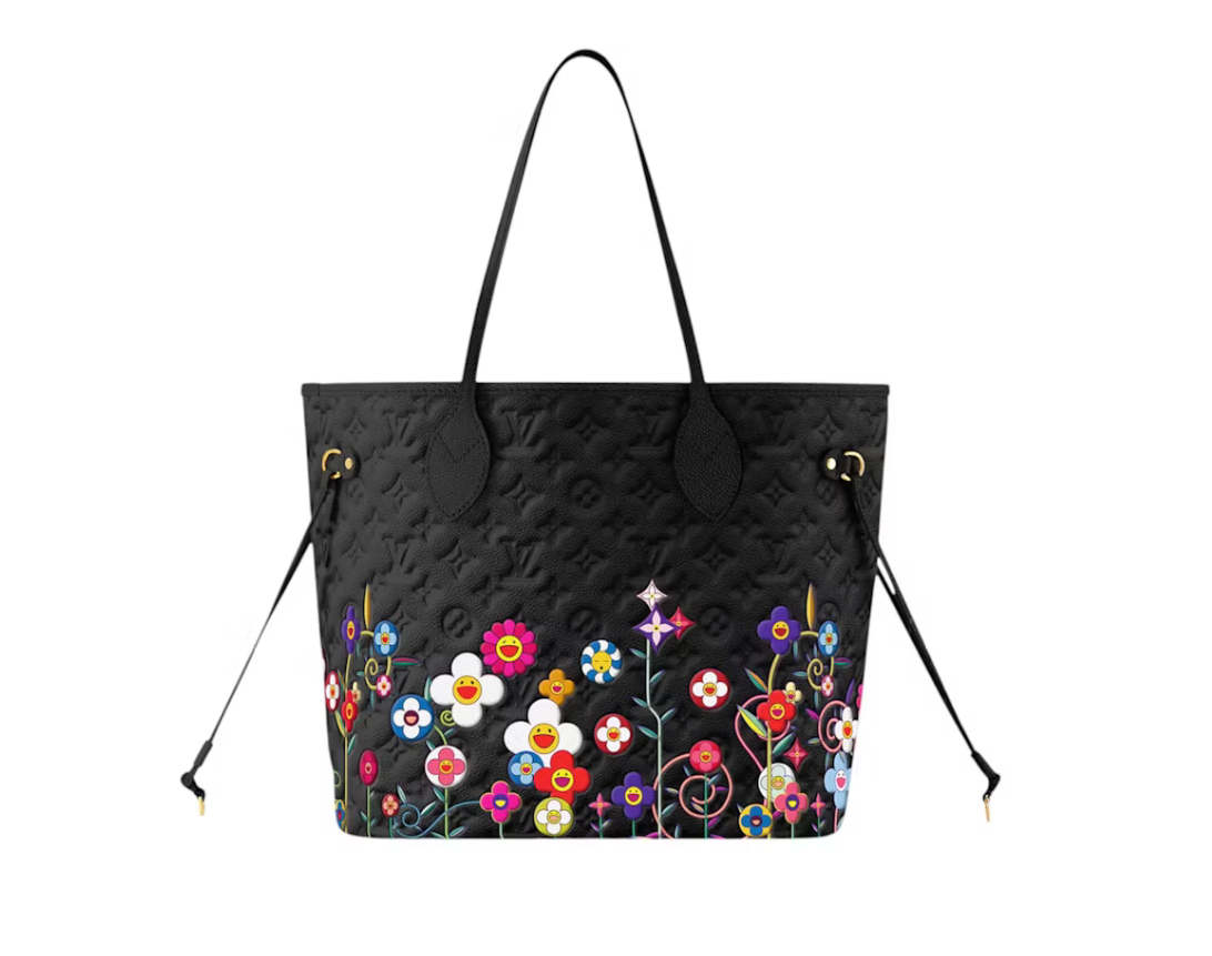 Louis Vuitton x Takashi Murakami Neverfull MM Black fleurs logo icône noir sac