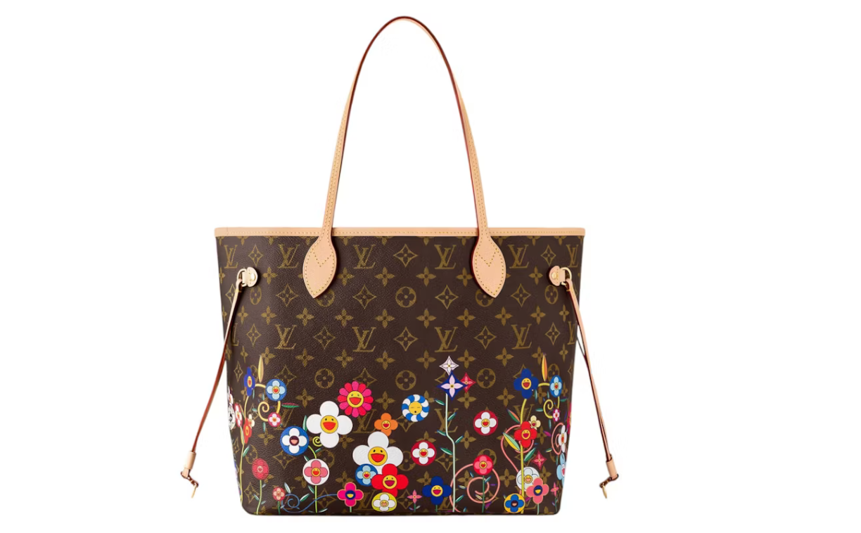 Louis Vuitton x Takashi Murakami Neverfull MM Superflat Monogram fleur icône logo marron
