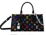 Louis Vuitton x Takashi Murakami OnTheGo East West Chain noir sac à main chaine argent logo icône multicolors 