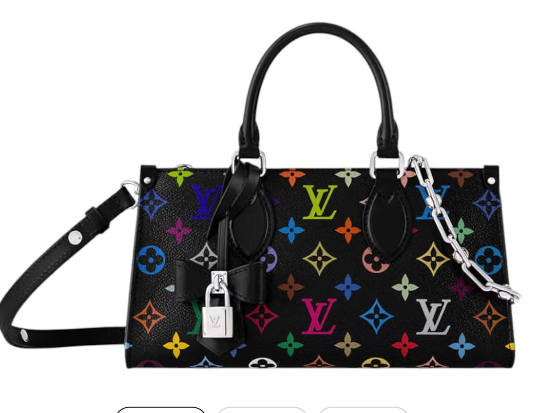 Louis Vuitton x Takashi Murakami OnTheGo East West Chain noir sac à main chaine argent logo icône multicolors 