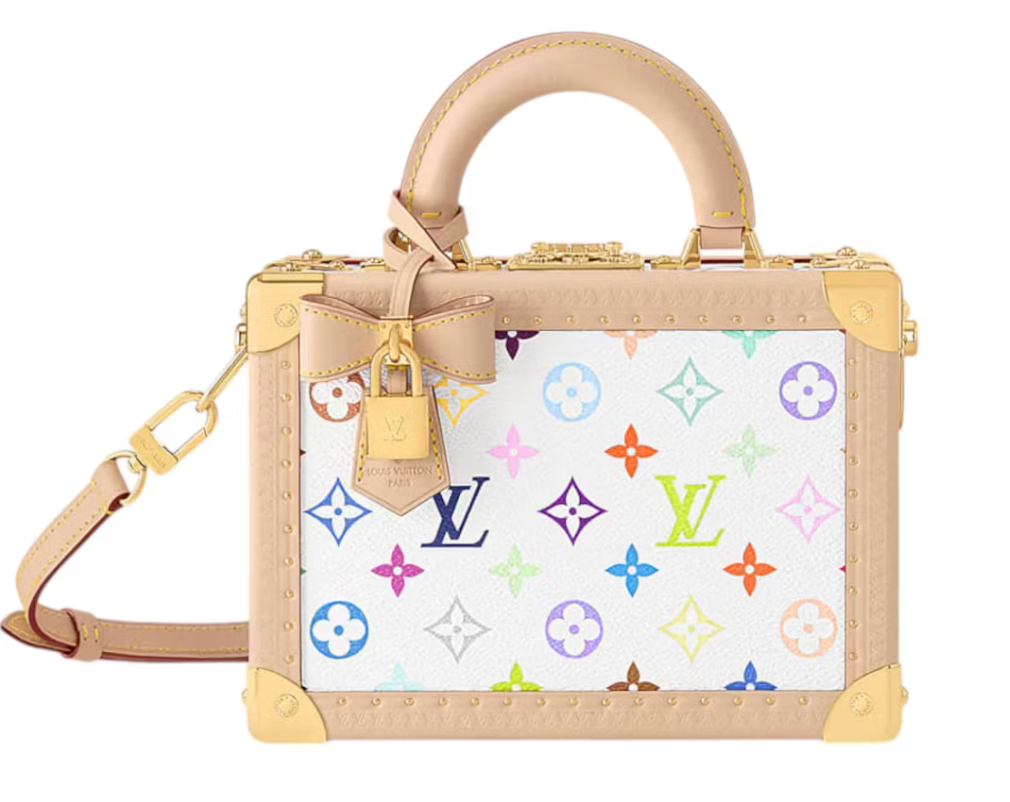 Louis Vuitton x Takashi Murakami Petite Valise mallette logo fleur or cadenas beige