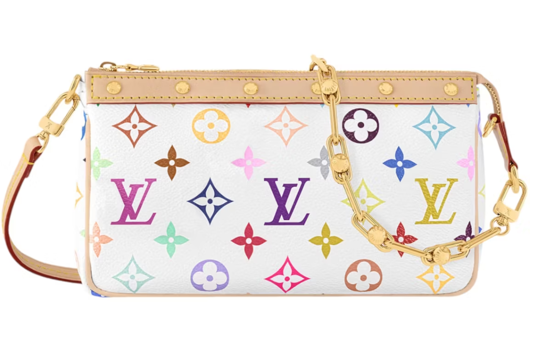 Louis Vuitton x Takashi Murakami Pochette Accessoires Blanc Multicolore zip or multicolore logo icône